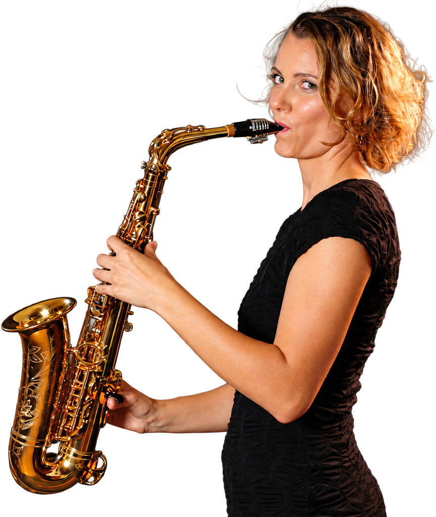 Learning the saxophone with joy Kerstin Juritsch playing a golden alto saxophone